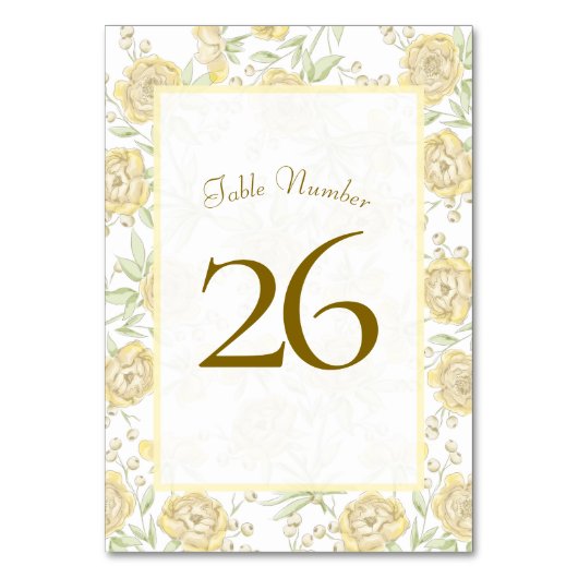 Gelbe Rosenhochzeit Tischnummer (Rückseite)