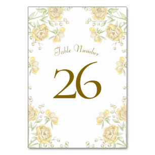 Gelbe Rosenhochzeit Tischnummer