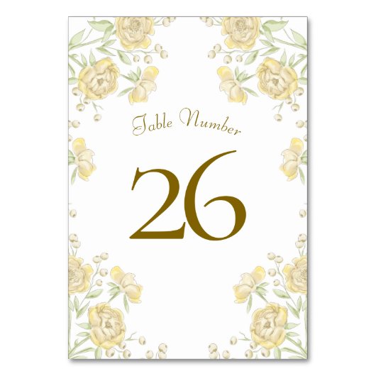 Gelbe Rosenhochzeit Tischnummer (Rückseite)