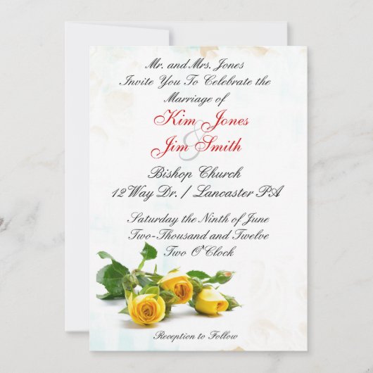 Gelbe Rosenhochzeitseinladungen Einladung (Vorderseite)