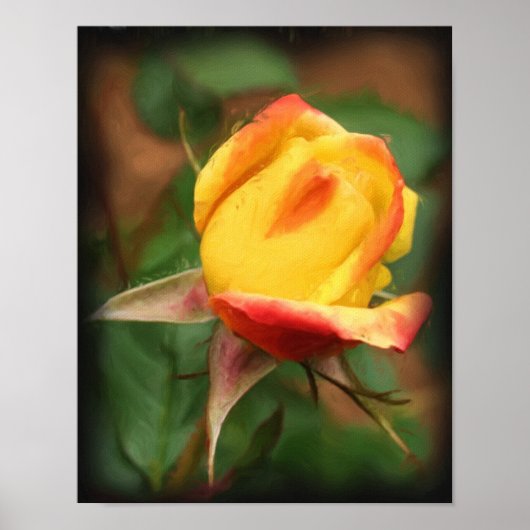 Gelbe Rosenknospe Blume Art Foto Malerei Poster (Vorne)