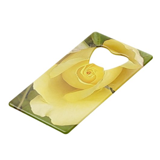 Gelbe Rosenknospe Flaschenöffner (Vorderseite Schrägansicht)