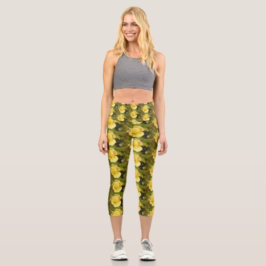 Gelbe Rosenknospe Hochwaisted Capris (Vorderseite)