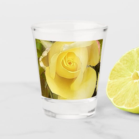 Gelbe Rosenknospe Schnapsglas (Vorderseite)