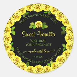 Gelbe Rosenrahmen auf dem Etikett für schwarze Pro Runder Aufkleber