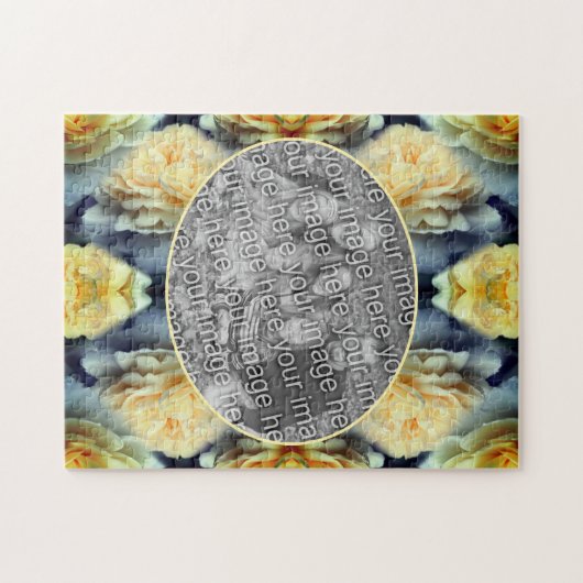 Gelbe Rosenrahmen ergänzen Ihr eigenes Foto Puzzle (Horizontal)