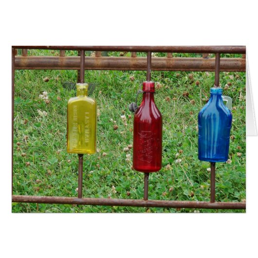 Gelbe, rote, blaue Glasflaschen (Vorderseite (Horizontal))