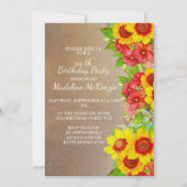 Gelbe Rote Blume Braun Geburtstagsparty Einladung (Vorderseite)