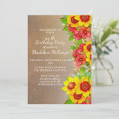 Gelbe Rote Blume Braun Geburtstagsparty Einladung (Stehend Vorderseite)