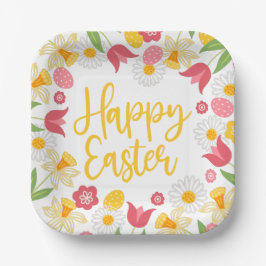 Gelbe rote Blumenfrühling Ostern Pappteller