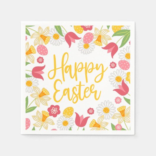 Gelbe rote Blumenfrühling Ostern Serviette (Vorderseite)