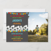 Gelbe Rote Flaggen Fußball Einladungen mit Foto (Vorderseite)