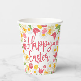 Gelbe rote Floral Osterbrunch Pappbecher