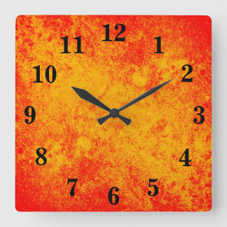 Gelbe rote Orange Wasserfarbe Acrylmauer Quadratische Wanduhr