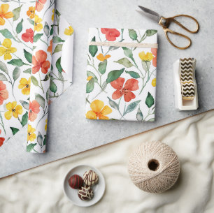 Gelbe rote Pfirsichblüten Geburtstag Geschenkpapier