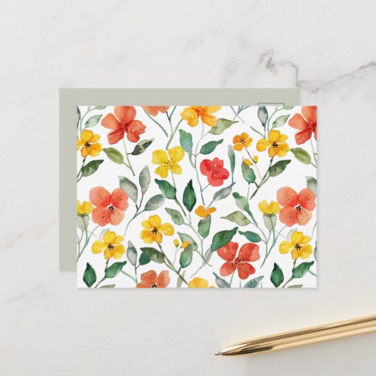 Gelbe rote Pfirsichblüten Postkarte (Vorderseite/Rückseite Beispiel)
