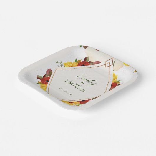 Gelbe Rote Rustikale Hübsche Wasserfarbenblütenhoc Pappteller (Gewinkelt)