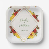 Gelbe Rote Rustikale Hübsche Wasserfarbenblütenhoc Pappteller (Vorderseite)