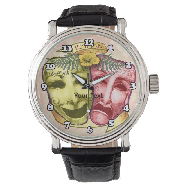 Gelbe rote Schauspielermasken Armbanduhr (Vorderseite)