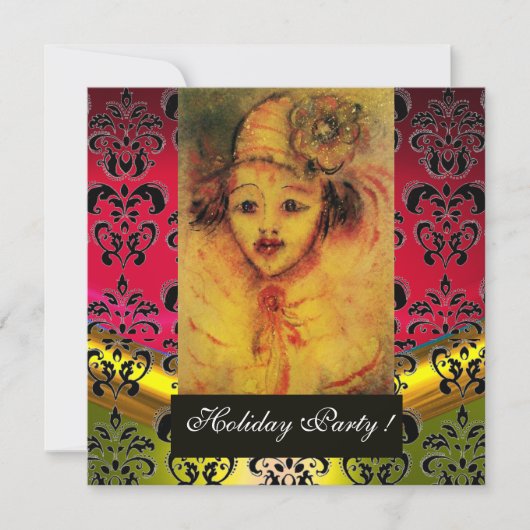 GELBE, ROTE, SCHWARZE DAMASK-MONOGRAMM EINLADUNG (Vorderseite)