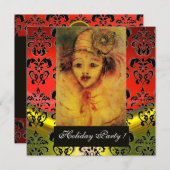 GELBE, ROTE, SCHWARZE DAMASK-MONOGRAMM EINLADUNG (Vorne/Hinten)