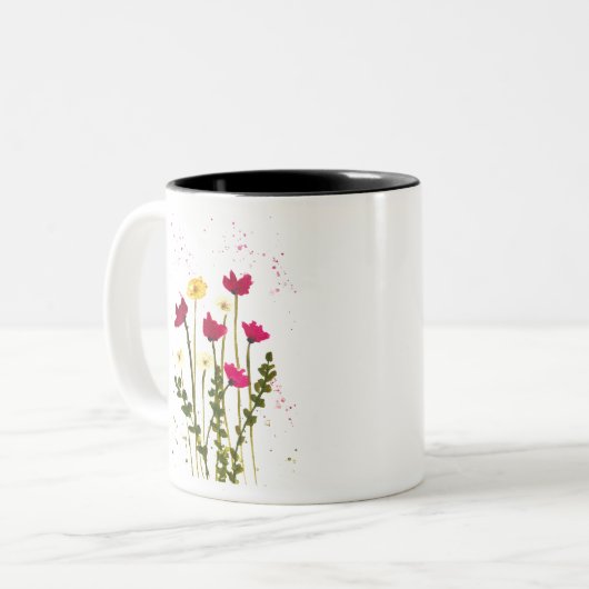 Gelbe rote Wildblumen Blume Aquarellfarben rustika Zweifarbige Tasse (Vorderseite Links)