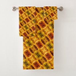 Gelbe rötliche Stücke und Formen Badhandtuch Set