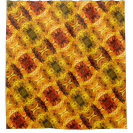 Gelbe rötliche Stücke und Formen Duschvorhang