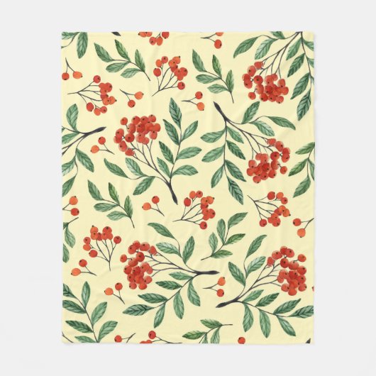 Gelbe Rowan Wasserfarbe Nahtloses Muster Fleecedecke (Vorderseite)