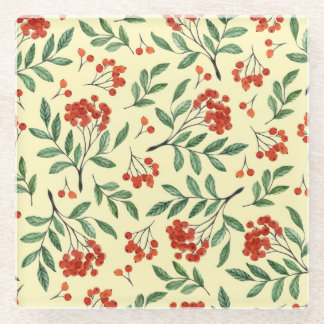 Gelbe Rowan Wasserfarbe Nahtloses Muster Glasuntersetzer