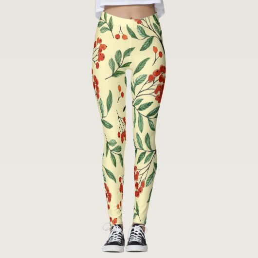 Gelbe Rowan Wasserfarbe Nahtloses Muster Leggings (Vorderseite)