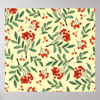 Gelbe Rowan Wasserfarbe Nahtloses Muster Poster