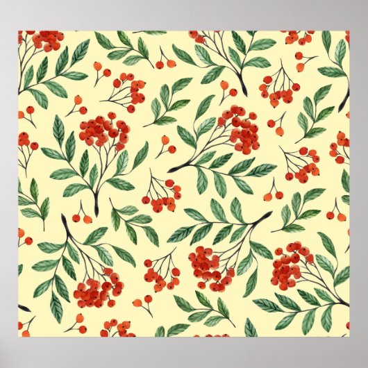 Gelbe Rowan Wasserfarbe Nahtloses Muster Poster (Vorne)