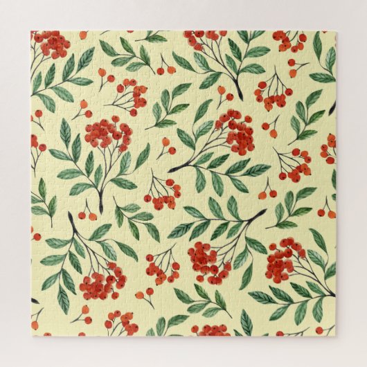 Gelbe Rowan Wasserfarbe Nahtloses Muster Puzzle (Vertikal)