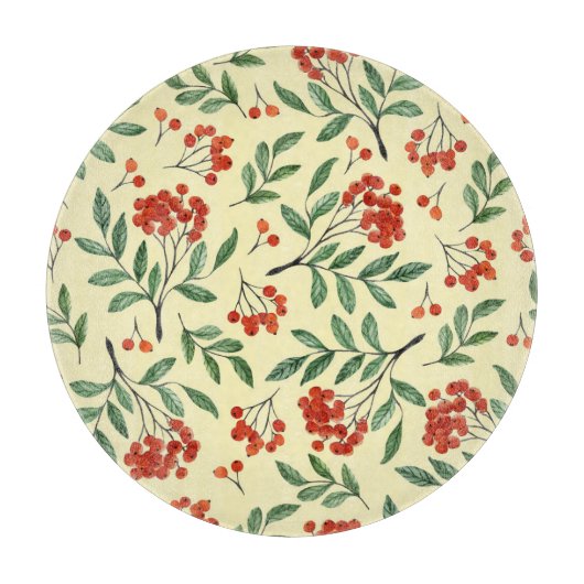 Gelbe Rowan Wasserfarbe Nahtloses Muster Schneidebrett (Vorderseite)