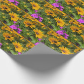 Gelbe Rudbeckia-Blume Rosa Phlox und Biene Geschenkpapier (Ecke)