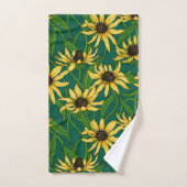 Gelbe Rudbekie auf dunkelgrün Badhandtuch Set (Handtuch)