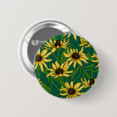 Gelbe Rudbekie auf dunkelgrün Button (Vorne & Hinten)