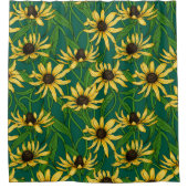 Gelbe Rudbekie auf dunkelgrün Duschvorhang (Vorderseite)
