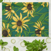 Gelbe Rudbekie auf dunkelgrün Geschirrtuch (Gefaltet)