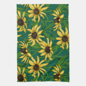 Gelbe Rudbekie auf dunkelgrün Geschirrtuch (Vertikal)