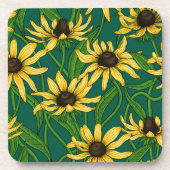 Gelbe Rudbekie auf dunkelgrün Getränkeuntersetzer (Vorderseite)