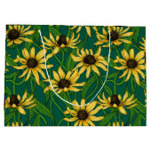Gelbe Rudbekie auf dunkelgrün Große Geschenktüte (Rückseite)