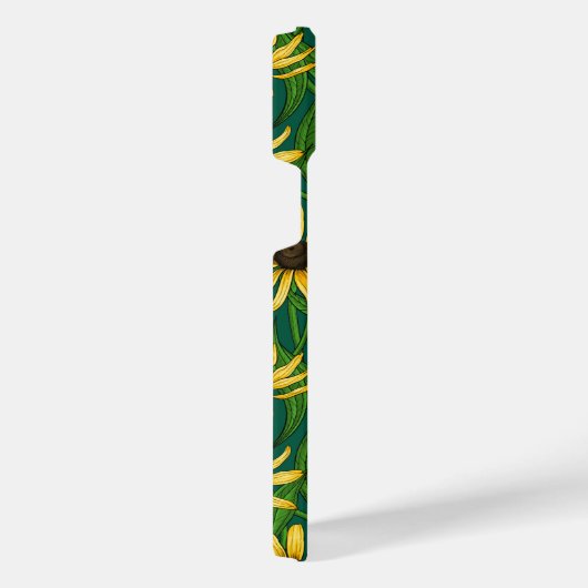 Gelbe Rudbekie auf dunkelgrün iPhone Hülle (Rechte Seite)