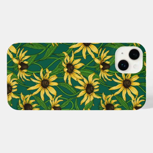 Gelbe Rudbekie auf dunkelgrün iPhone Hülle (Rückseite (Horizontal))