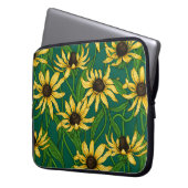 Gelbe Rudbekie auf dunkelgrün Laptopschutzhülle (Vorderseite Links)