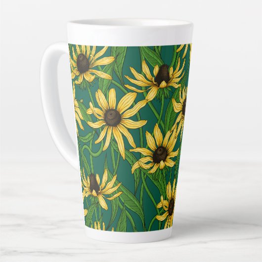 Gelbe Rudbekie auf dunkelgrün Milchtasse (Linke Ecke)