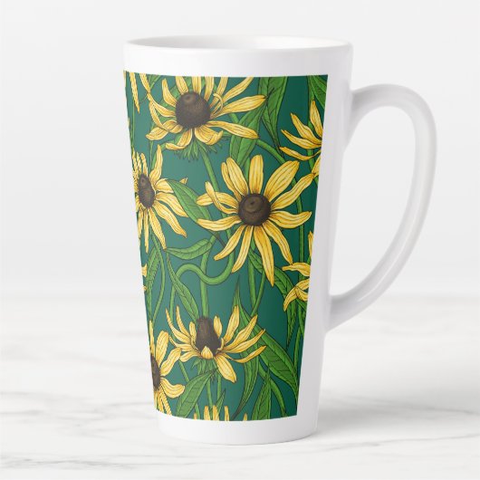 Gelbe Rudbekie auf dunkelgrün Milchtasse (Rechts)