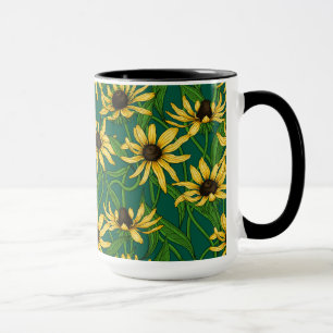 Gelbe Rudbekie auf dunkelgrün Tasse
