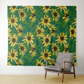 Gelbe Rudbekie auf dunkelgrün Wandteppich (Beispiel (Horizontal))